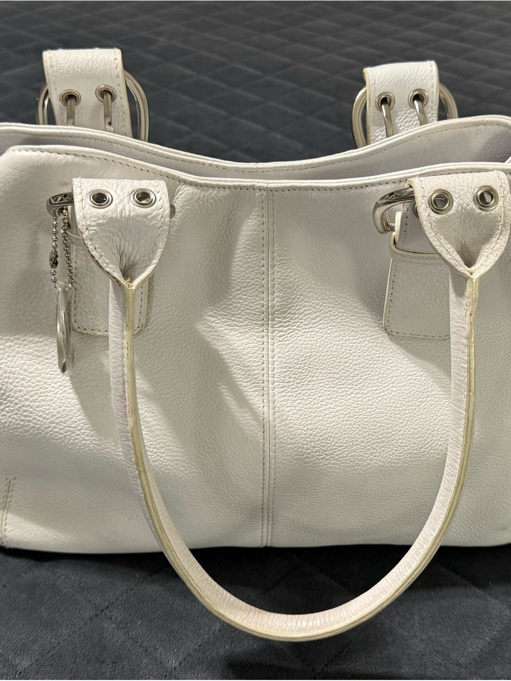 Tignanello White Leather Handbag Purse Silver Hardware Medium